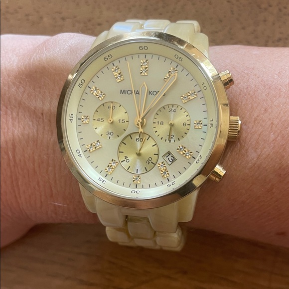 Michael Kors Beige and Gold Chronograph Watch MK5217 - Picture 1 of 5